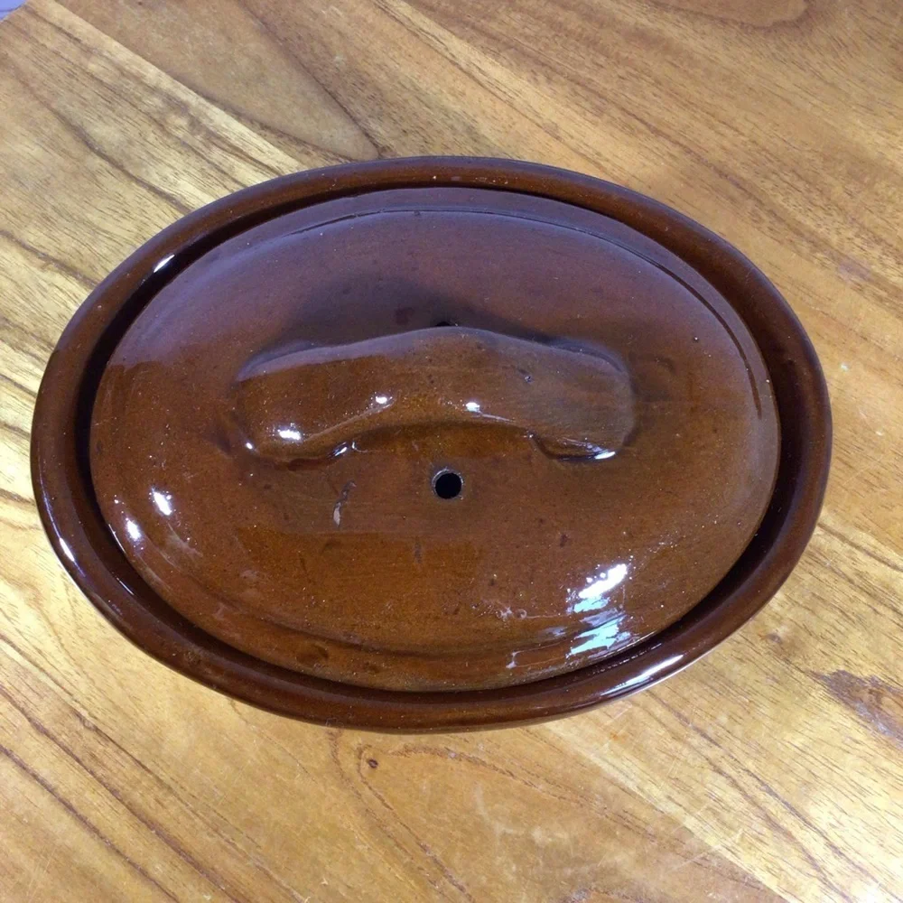 Vintage Two-Tone Brown Ceramic 1 Quart Covered Casserole